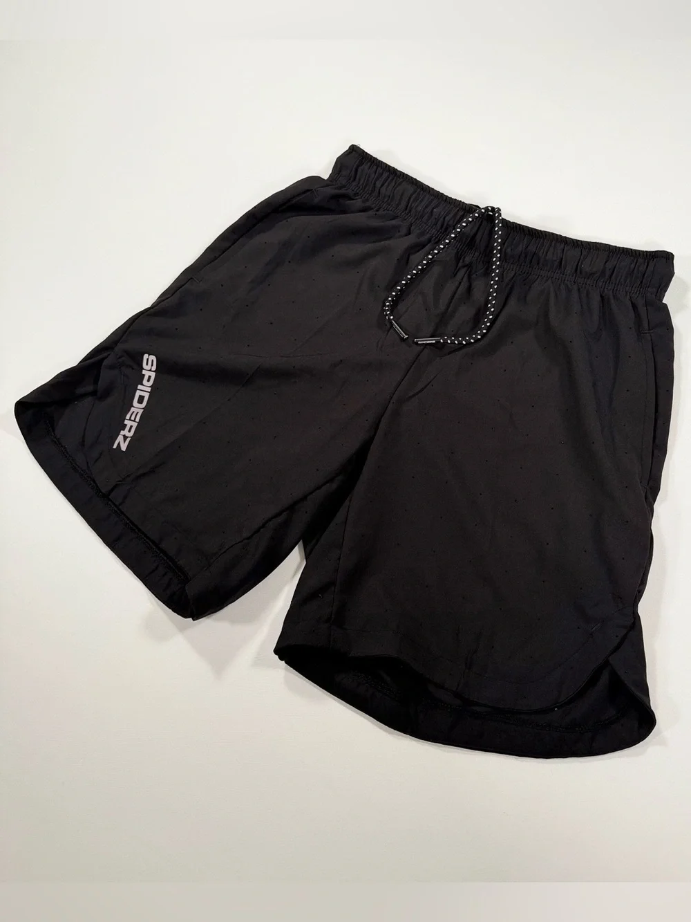 Spiderz Mens Medium Athletic Shorts Black Perforated Running Workout Gym Pockets
